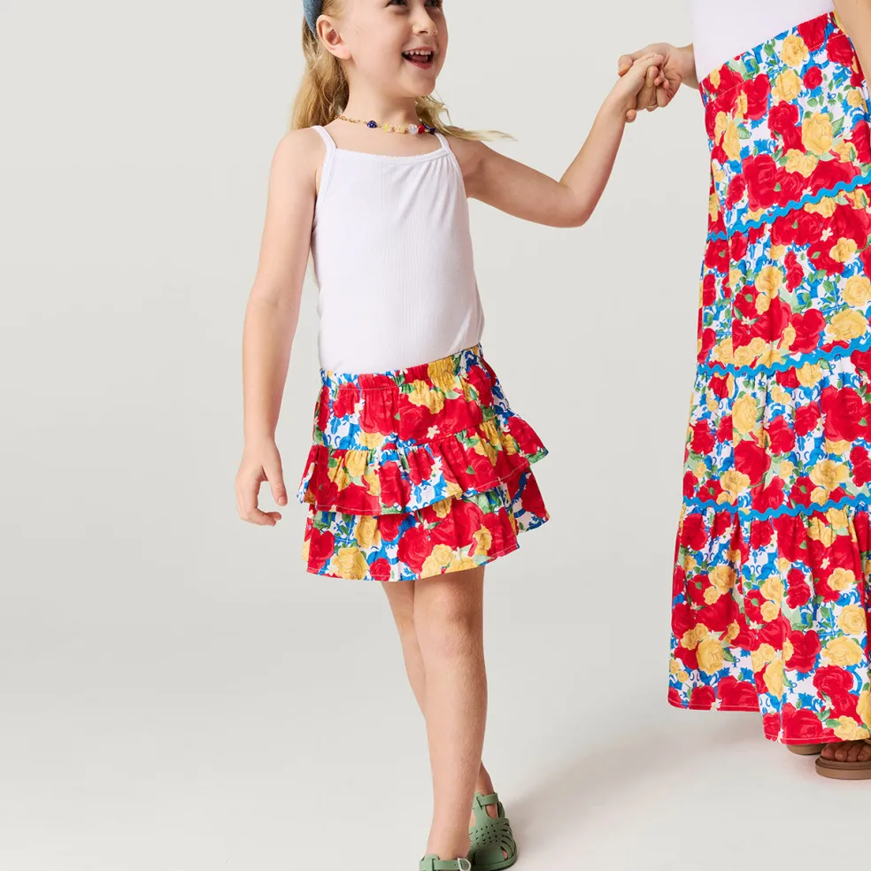 Bamboo Challis Tiered Ruffled Skirt