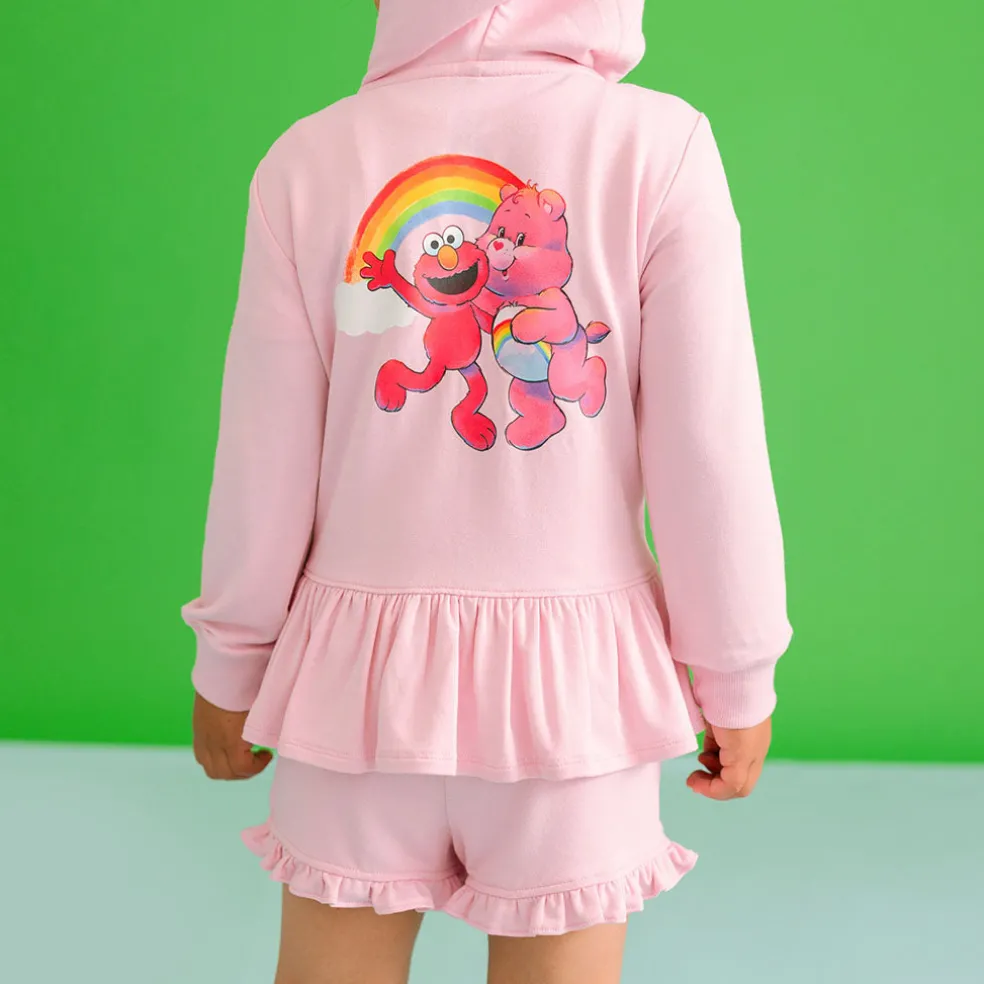 French Terry Ruffled Zippered Graphic Hoodie