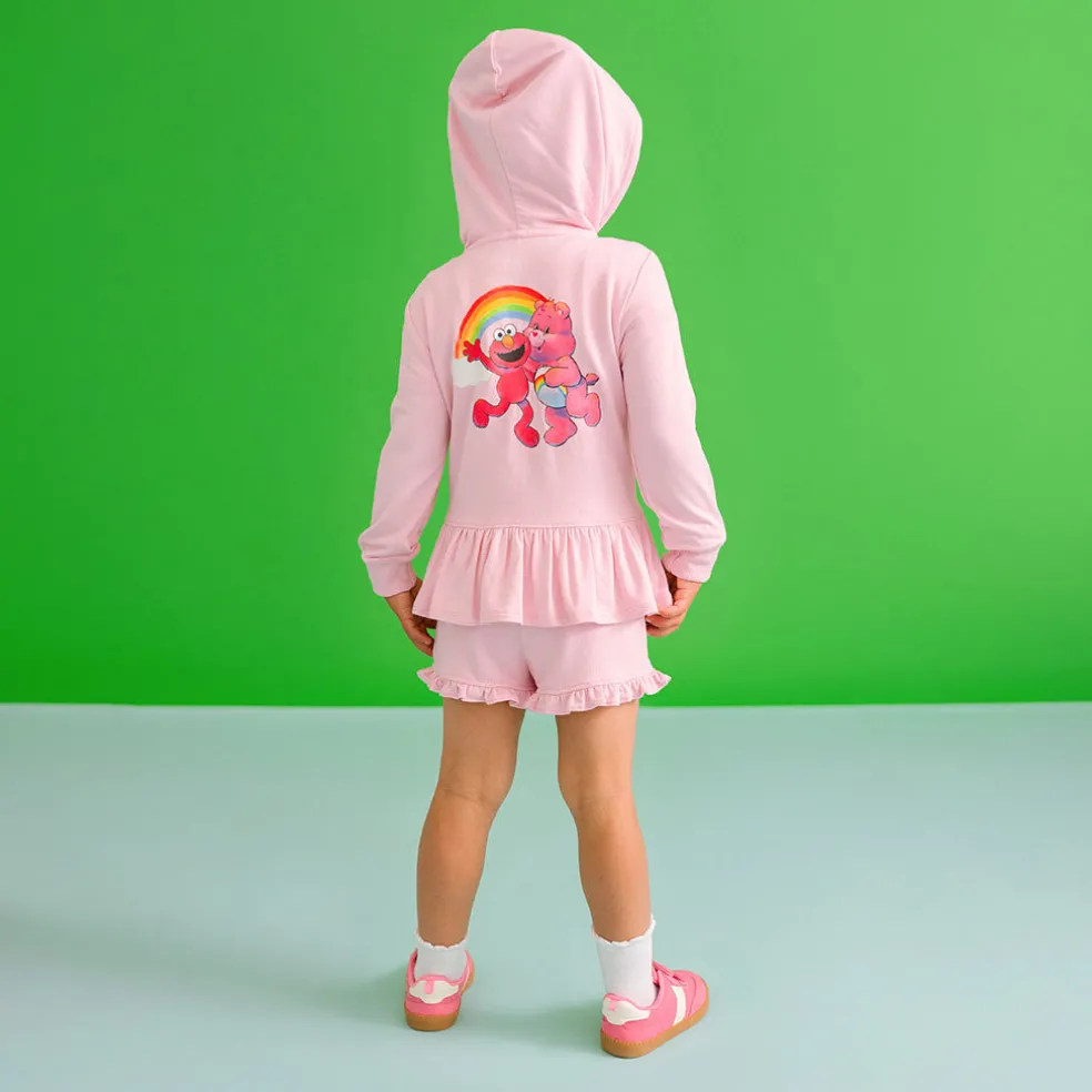 French Terry Ruffled Zippered Graphic Hoodie