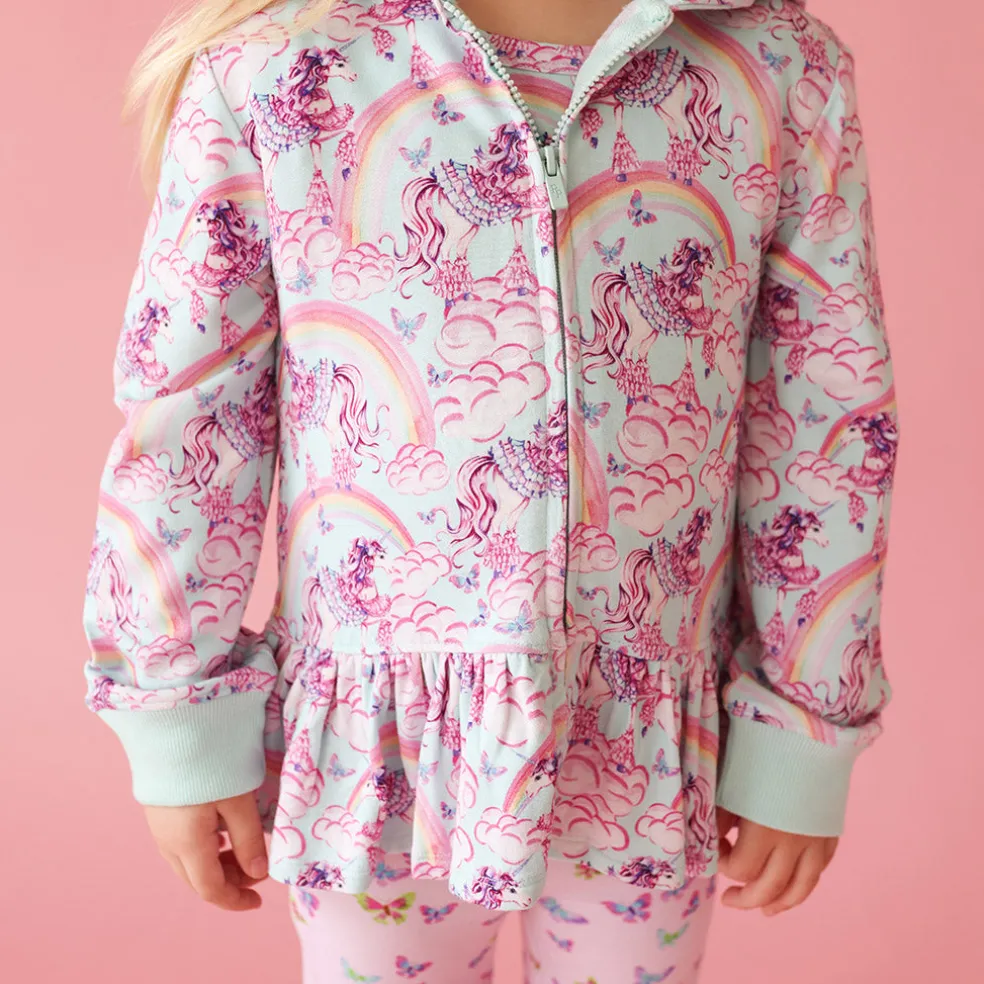 French Terry Ruffled Zippered Hoodie