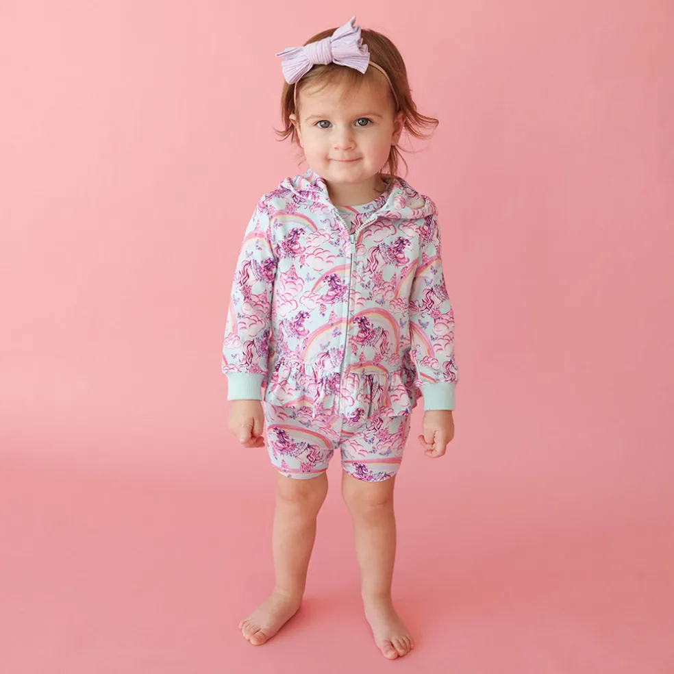 French Terry Ruffled Zippered Hoodie
