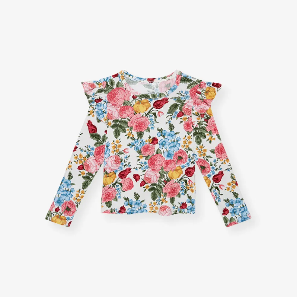 Long Sleeve Ruffled Shoulder Top